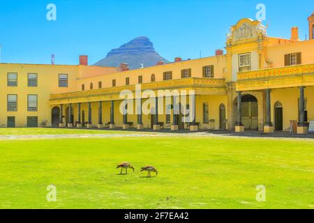 Cape Town, South Africa - January 11, 2014: green courtyard of Castle of Good Hope of Cape Town legislative capital city of South Africa with Table Stock Photo