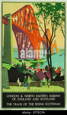 A vintage travel poster for London & North Eastern Railway with a picture of the Forth Bridge Stock Photo