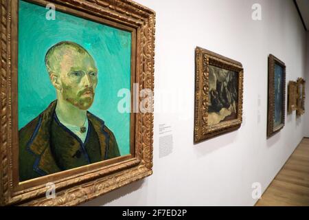 Vincent Van Gogh's self-portrait dedicated to Paul Gauguin 1888 display in Fogg Museum.Harvard University.Cambridge.Massachusetts.USA Stock Photo