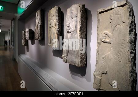 Ancient Persian stone carvings display in Arthur M.Sackler Museum.Harvard University.Cambridge.Massachusetts.USA Stock Photo