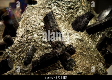 Euhydral Dravite Crystals in Rock Stock Photo