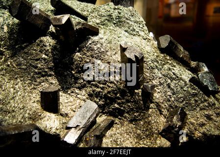 Euhydral Dravite Crystals in Rock Stock Photo