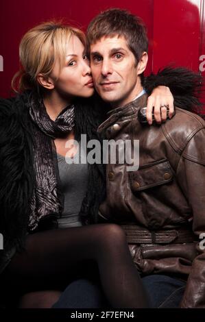 (L-R) Portrait of Etty Lau Farrell and singer Perry Farrell at club LAX on January 16, 2007 in Los Angeles, California. Stock Photo