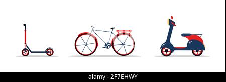 Modern ecological city transport. Environmentally friendly alternative vehicles isolated on white background. Vector illustration in flat cartoon Stock Vector