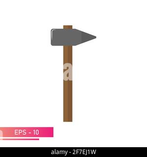 A sledgehammer with a sharp nose on one side and a wooden handle. Realistic design. On a white background. Tools for the blacksmith. Flat vector Stock Vector