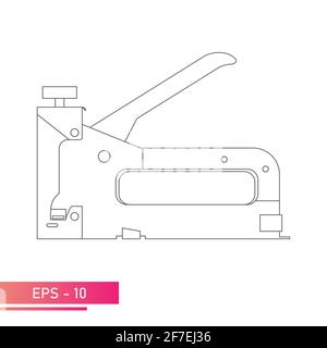 Construction stapler in a metal case. Linear design. On a white background. Tools for workers. Flat vector illustration. Stock Vector