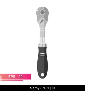 Ratchet wrench with handle. Realistic design. On a white background. Tools for a car mechanic. Flat vector illustration. Stock Vector
