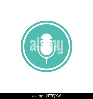 white microphone in green circle with audio waves icon. Voice recognition, AI personal assistant. radio, podcast logo. Audio message, recorder, speak Stock Vector