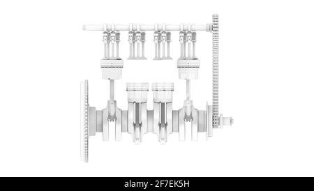 3D rendering of an engine technical components isolated on white ...