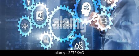 AI artificial intelligence machine learning neural network. Innovation technology concept. Mixed media. Stock Photo