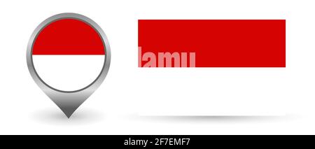 Vector flag Indonesia. Location point with flag indonesian inside. Color symbol isolated on white background. Stock Vector