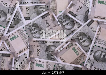 New Indian currency of 500 rupee notes background Stock Photo