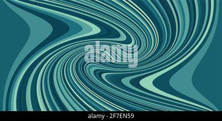 Abstract composition with black and teal curved strips. Psychedelia art Stock Vector