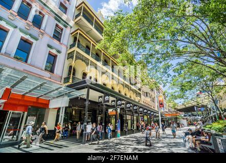 Queen Street Mall, popular pedestrian shopping mall in the centre of Brisbane, Queensland, Australia Stock Photo