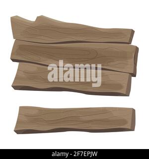 Old rustic plank, wooden banner in cartoon style isolated on white background. Wood textured, detailed piece, panel. Ui game assets stock vector illustration.. Stock Vector