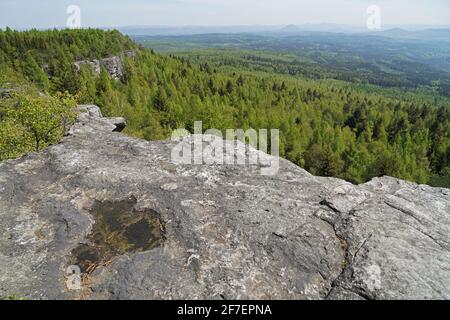 Decinsky Sneznik mountain with panoramic aerial view from rock plateau, Czech Republic Stock Photo