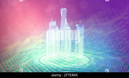 poligonal city buildings 3d renders, cg industry 3d illustration Stock ...