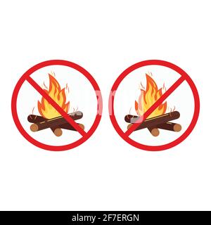 No bonfire stop camping sign set isolated on white background. Stock Vector