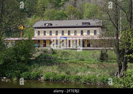 Becov, Czech Republic - May 17 2020: Historic railway station in the middle of beautiful nature, one of the most unique railway in the world Stock Photo