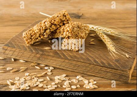 Raw Organic Granola Bars with Seeds and Nuts. Homemade sweet healthy dessert for breakfast. Stock Photo