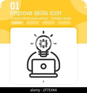 improve skills premium icon with outline style isolated on white background. Vector illustration improvement concept design template for graphic, web Stock Vector