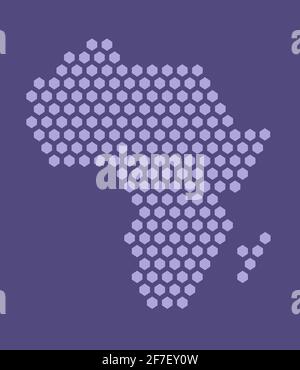 Purple hexagonal pixel map of Africa. Vector illustration African continent hexagon map dotted mosaic. Administrative border, land composition. Stock Vector