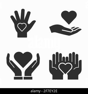 Charity and volunteer icons set isolated on white background. Stock Vector