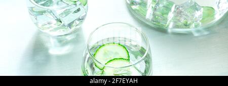 Cucumber and mint drink, infused water panorama Stock Photo