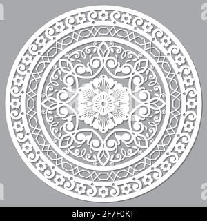 Moroccan openwork mandala vector design inspired by the boho arabic carved wood wall art patterns from Marrakesh in Morocco Stock Vector