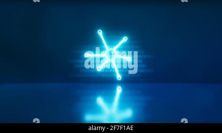 Big data icon neon light on blue background and code security. Elements of Web in neon style icons. 3d rendering - illustration. Stock Photo