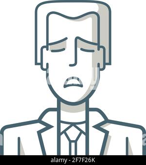 Illustration of a young businessman with a sad expression. The drawing is made with simple lines. Stock Vector