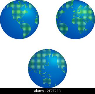 Earth (world map) drawn with round dots vector illustration set Stock Vector