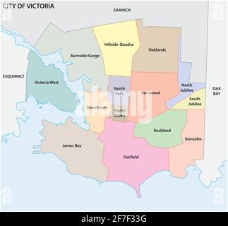 neighborhood map of capital city victoria, vancouver island, british columbia, canada Stock Vector