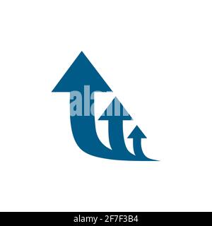 Three Arrow Sign Direction One way. Flat Road Direction Blue Vector Illustration. Stock Vector