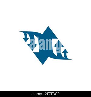 Three Arrow Sign Direction One way. Flat Road Direction Blue Vector Illustration. Stock Vector