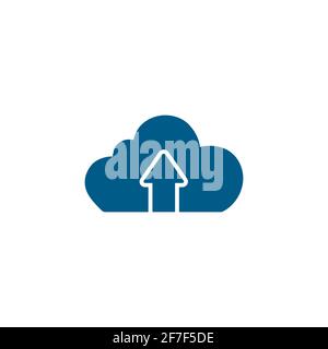 Cloud Upload Blue Icon On White Background. Blue Flat Style Vector Illustration. Stock Vector