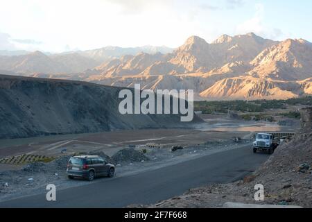 Sangam Point, confluence point of the Indus and Zanskar rivers at Leh, Ladakh, Jammu Kashmir, India Stock Photo