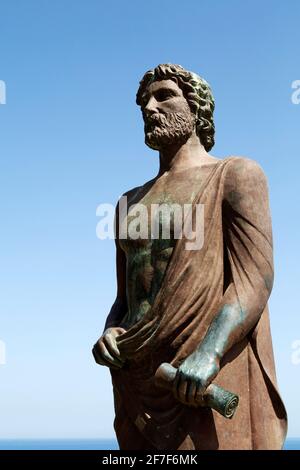 Cleobulus monument, statue of the Ancient Greek poet and Philosopher, in Lindos on Rhodes, Greece. Stock Photo