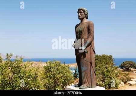 Cleobulus monument, statue of the Ancient Greek poet and Philosopher, in Lindos on Rhodes, Greece. Stock Photo