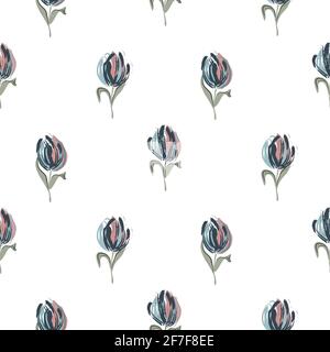 Seamless tulips spring flowers illustration. Floral background pattern fabric print. Stock Vector