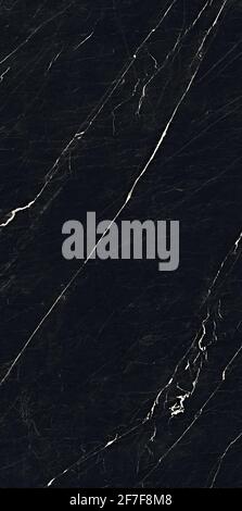 Nero Marquina marble design with polished finish with white veins use for wall and floor tiles applications Stock Photo