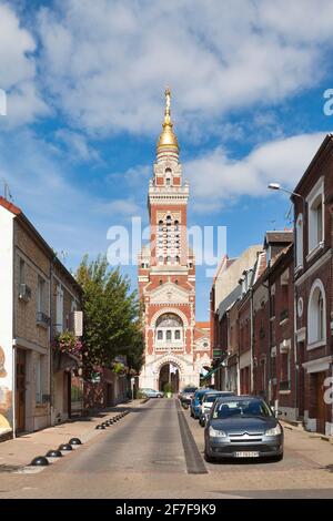 Albert, France - September 12 2020: The Basilica of Notre-Dame de Brebières d'Albert (Somme) was built at the end of the 19th century. Its original ar Stock Photo