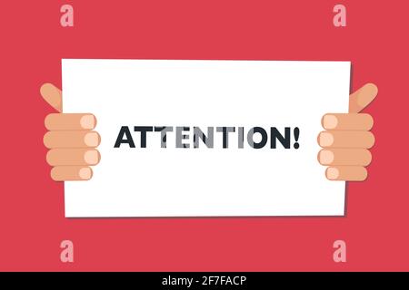 Attention please. Hands hold information banner with message Stock Vector