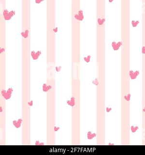 Heart Confetti Seamless Pattern on Striped Background.  Valentine's Day, Mother's Day and Holiday. Stock Vector