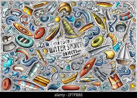 Colorful vector hand drawn doodle cartoon set of Water sport theme items, objects and symbols Stock Vector