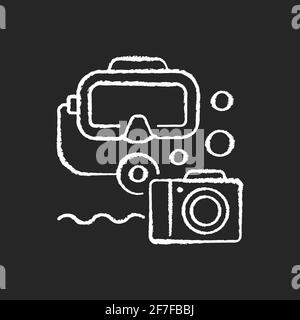 Underwater photography chalk white icon on black background Stock Vector