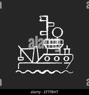 Research vessel chalk white icon on black background Stock Vector