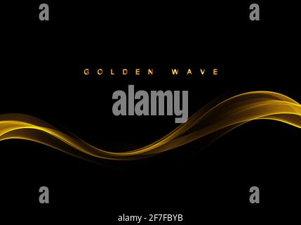 Abstract golden stripe on black background Shiny golden wave with glow ...