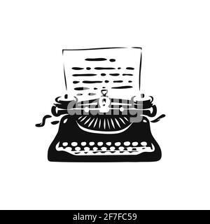 Vintage old typewriter symbol or logo. Literature, journalism icon vector illustration Stock Vector
