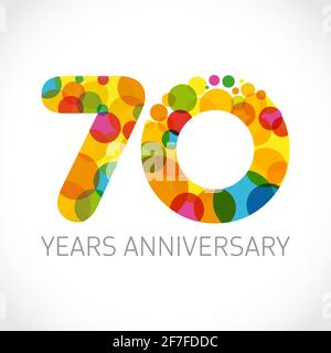 70th anniversary numbers. 70 years old logotype concept. Bright congrats. Isolated abstract graphic design template. Creative 0 sign or ring. Age yell Stock Vector